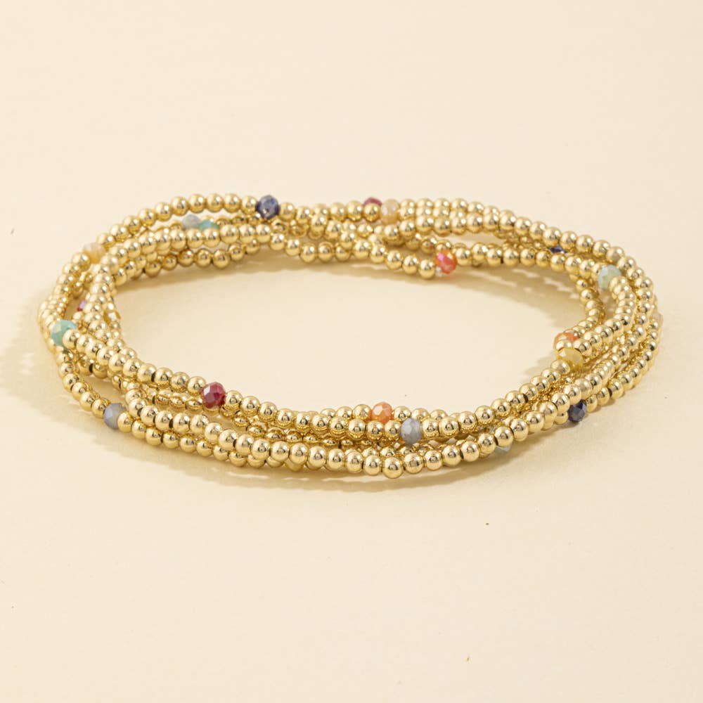 Beaded Stretch Bracelet Set With Crystal Accents - Multi