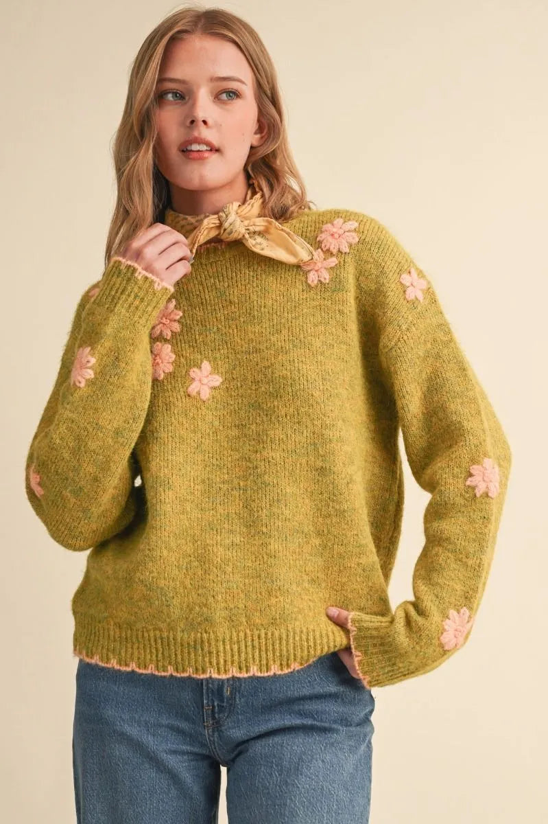 Desert Bloom Sweater - lime/peach