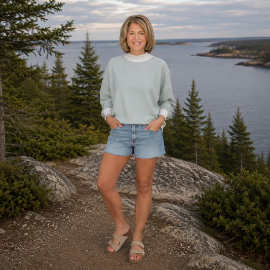 Summit Mist Striped Mock Neck Sweatshirt