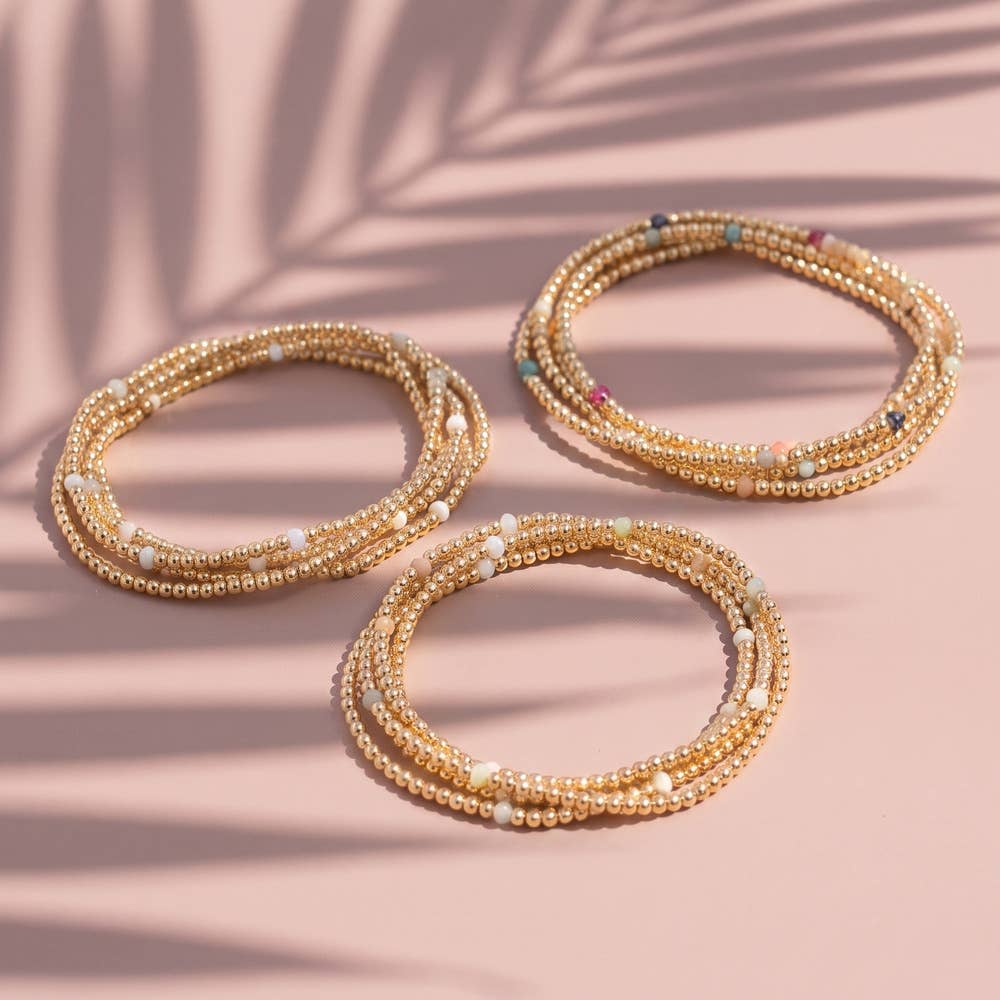 Beaded Stretch Bracelet Set With Crystal Accents - Multi