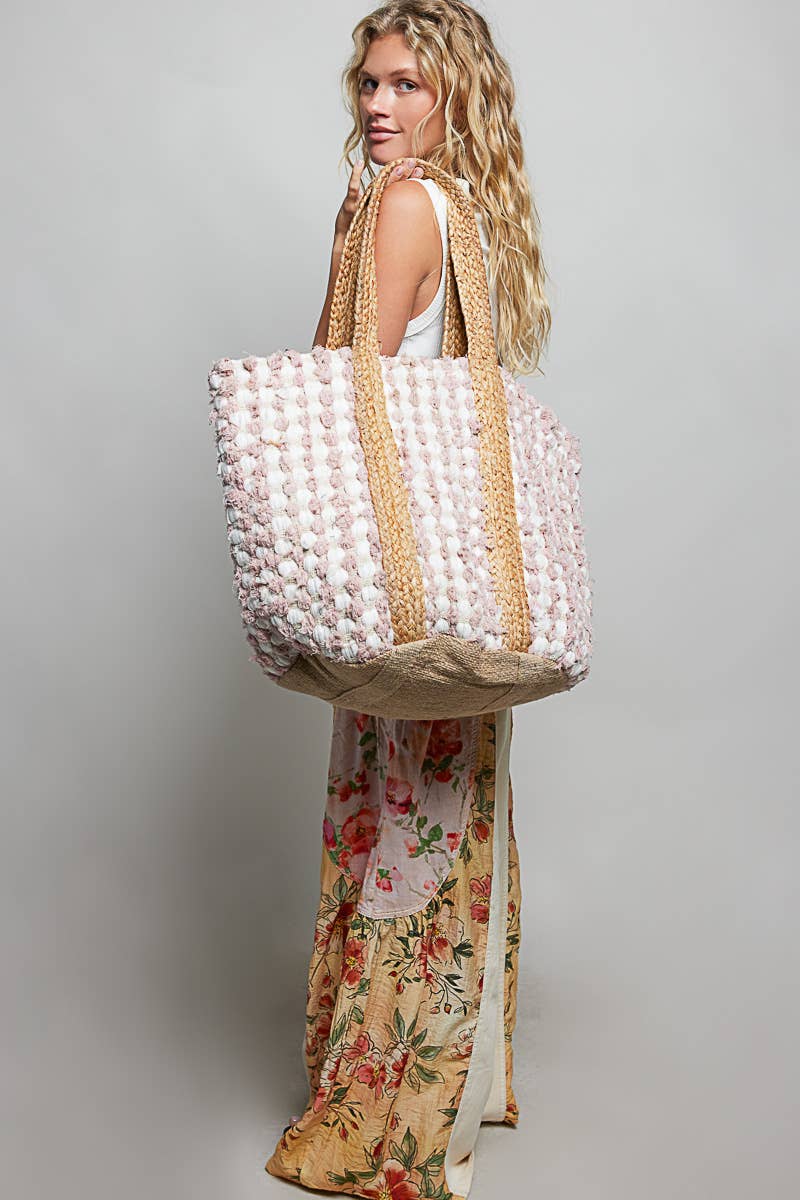 Blush Textured Hand Woven Tote Bag
