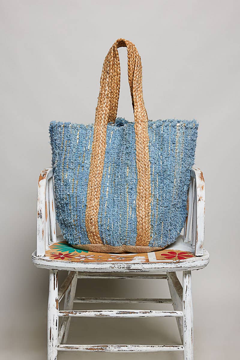 Handwoven Textured Bohemian Charm Causal Blue Tote Bags