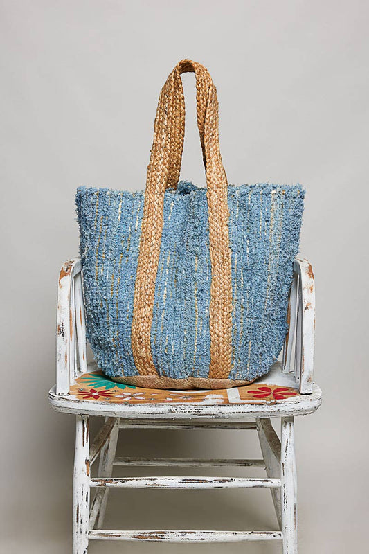 Handwoven Textured Bohemian Charm Causal Blue Tote Bags
