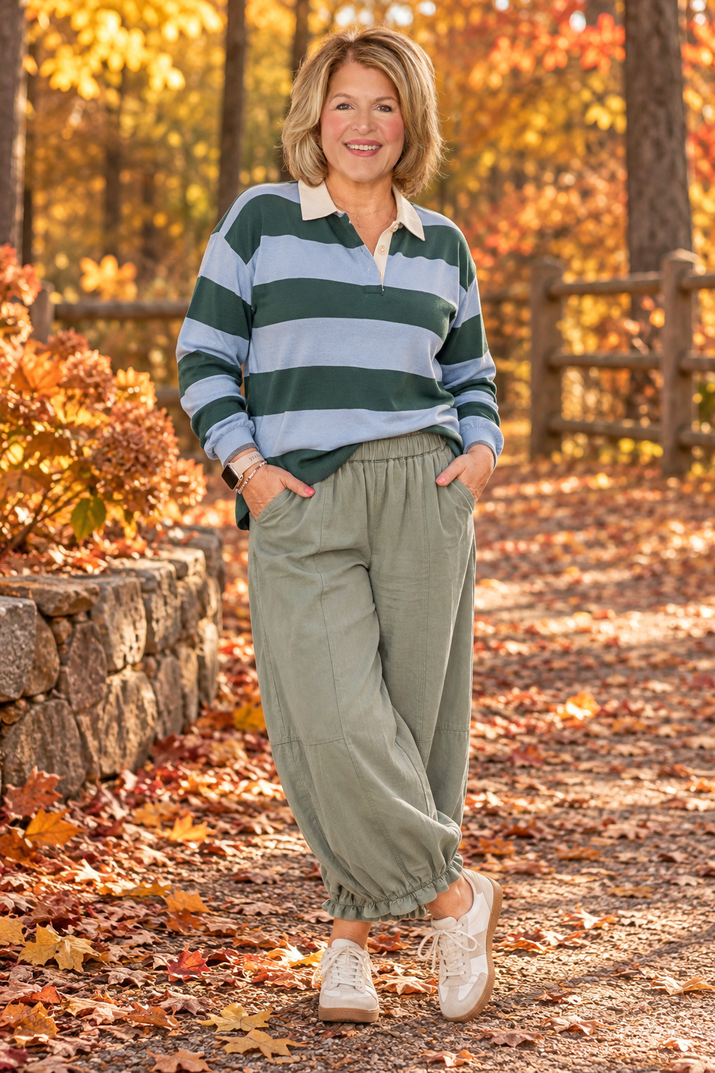 Ivy League Rugby Sweater - Green/Light Blue Stripe