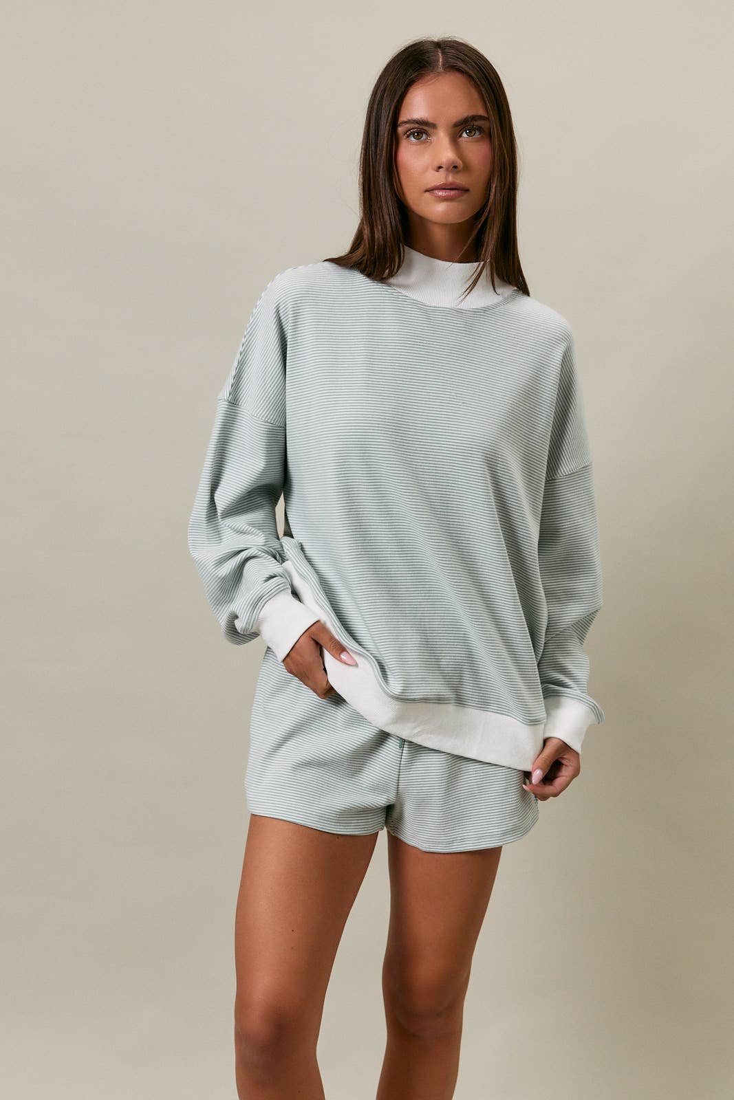 Summit Mist Striped Mock Neck Sweatshirt