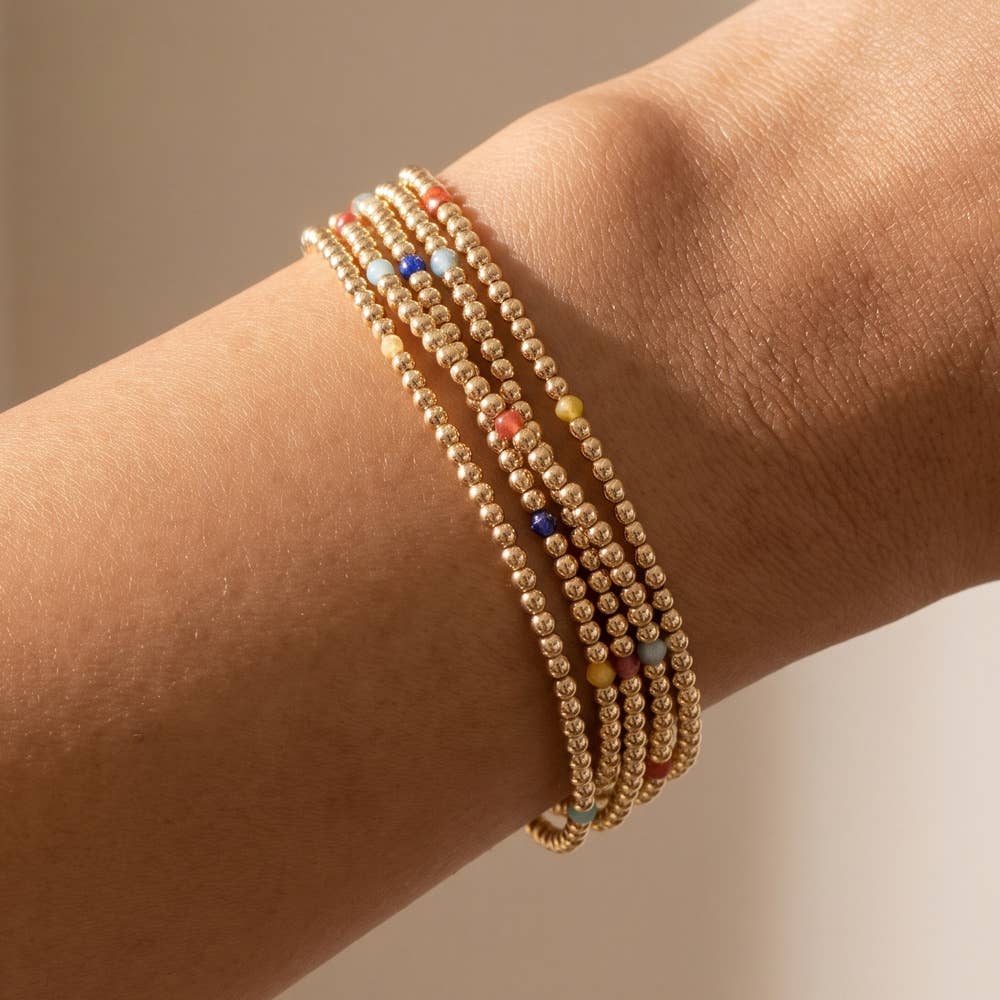Beaded Stretch Bracelet Set With Crystal Accents - Multi