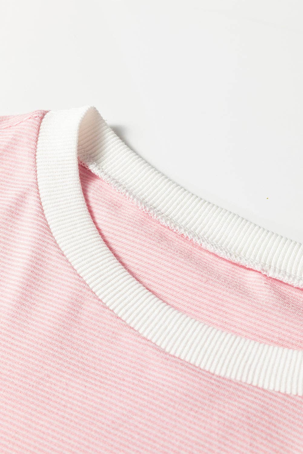 Pink Stripe Contrast Edge Patchwork Long Sleeve Top