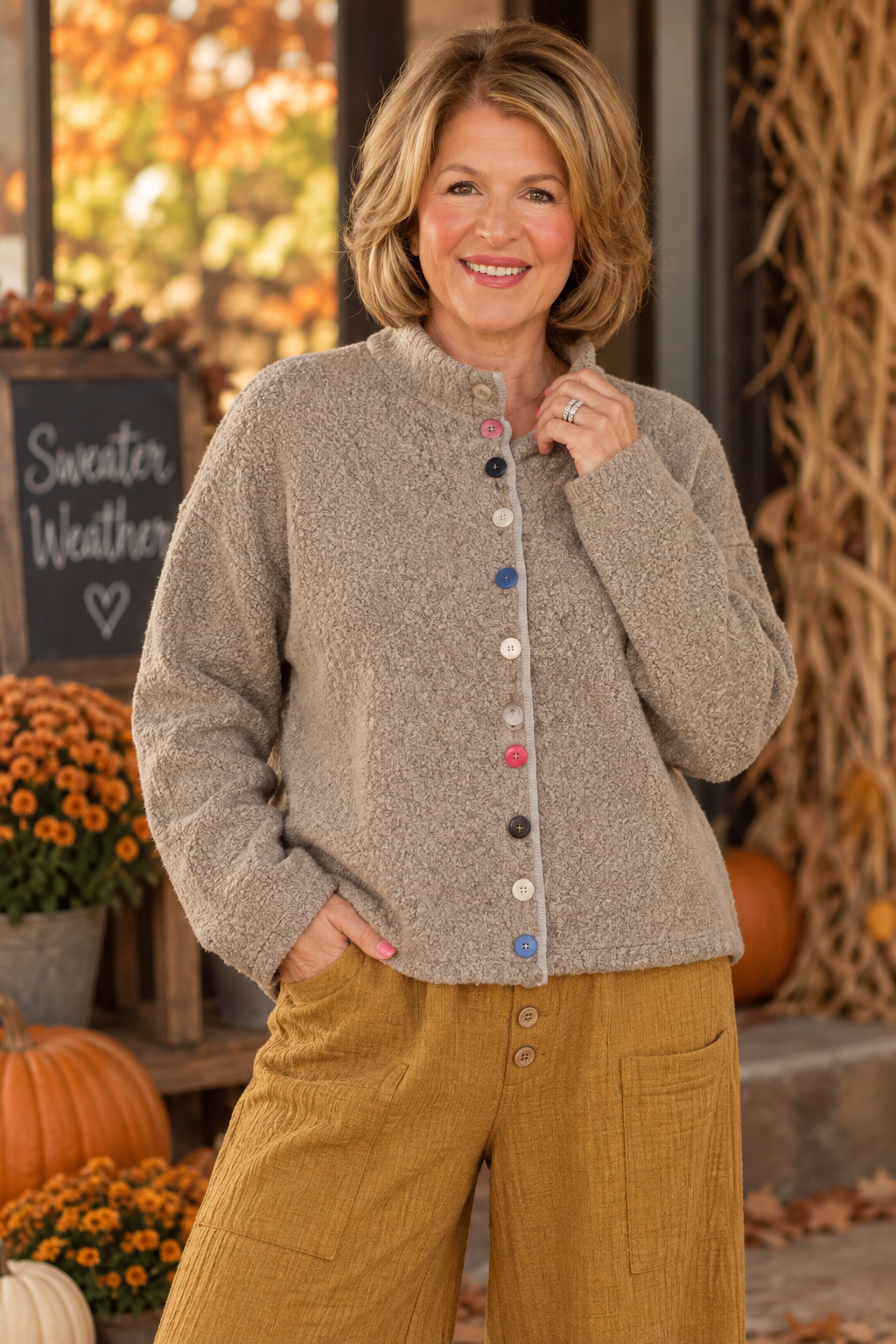 The Buttoned Up Cozy Cardigan - Beige/Multi