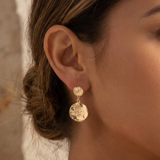 Textured Double Coins Dangle Earrings - Gold/Gold&Siliver