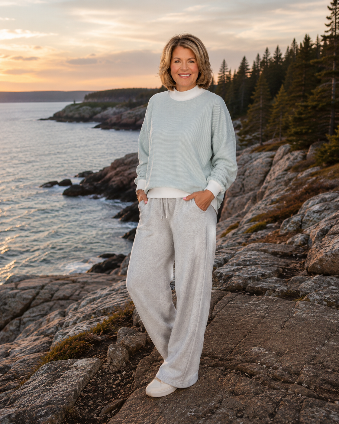 Summit Mist Striped Mock Neck Sweatshirt