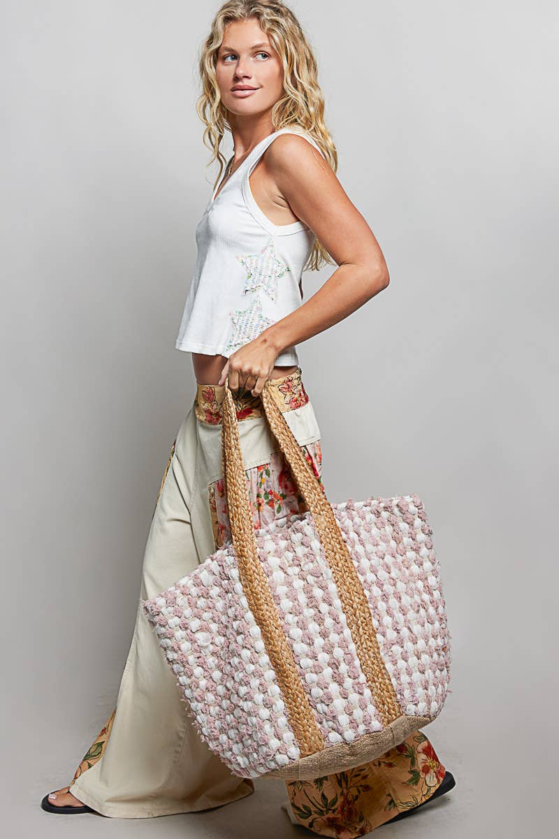 Blush Textured Hand Woven Tote Bag