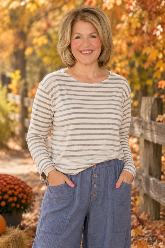 Sunday Striped Top - Grey/Cream Stripe