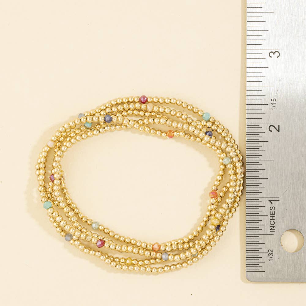 Beaded Stretch Bracelet Set With Crystal Accents - Multi