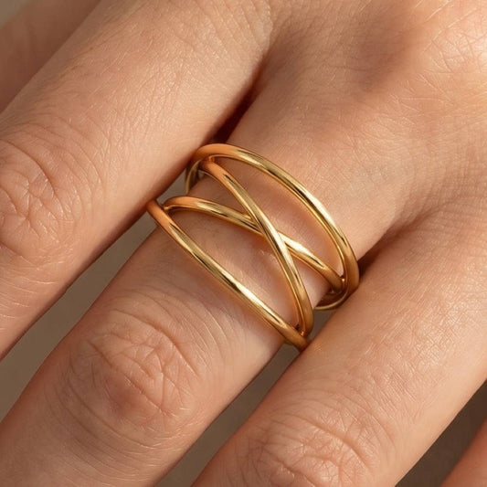 Multi-Wire Twisted Open Adjustable Ring - Silver/Gold