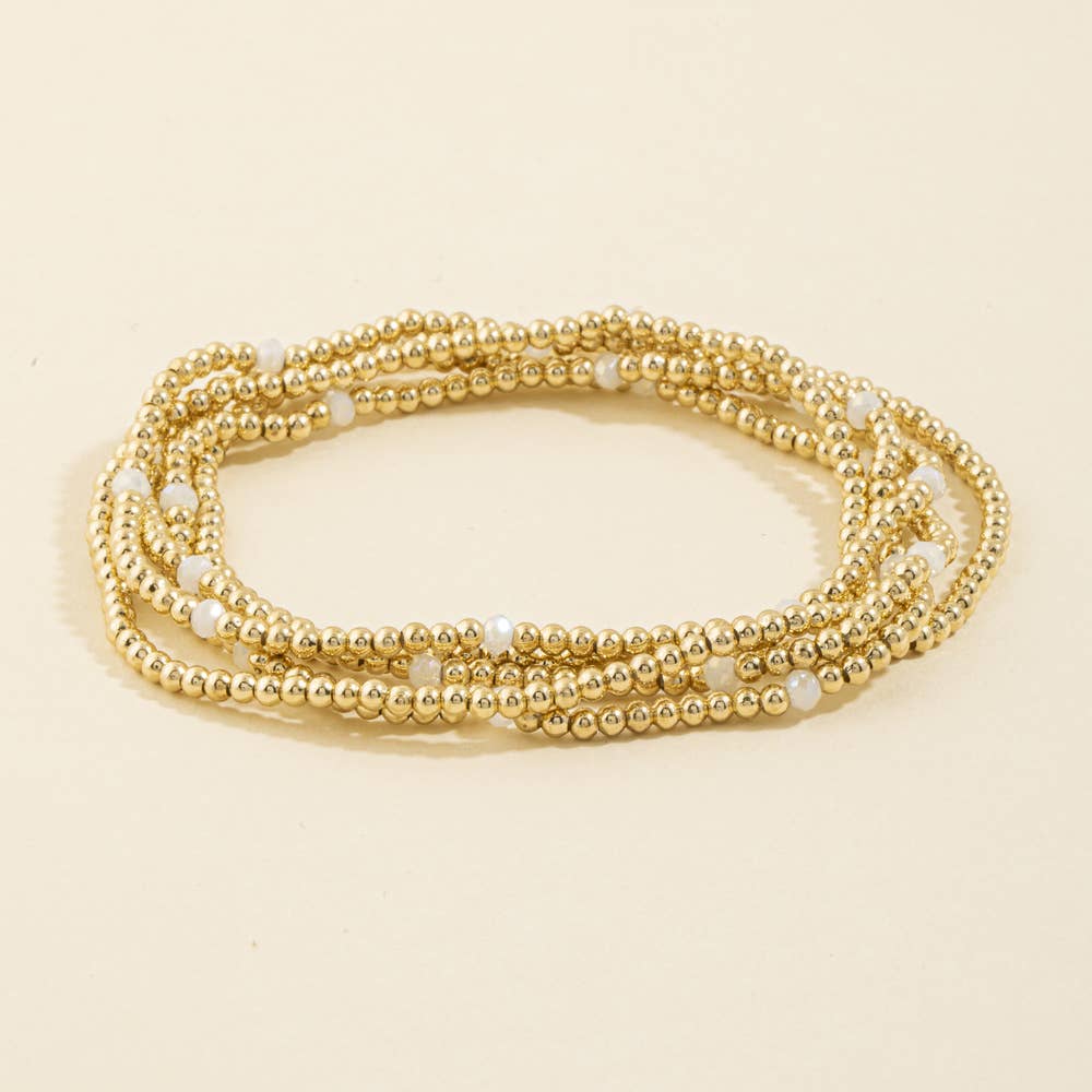 Beaded Stretch Bracelet Set With Crystal Accents - Multi