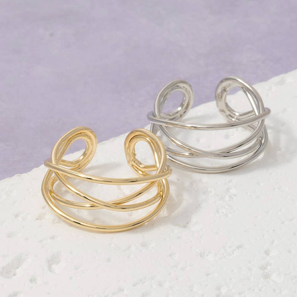 Multi-Wire Twisted Open Adjustable Ring - Silver/Gold