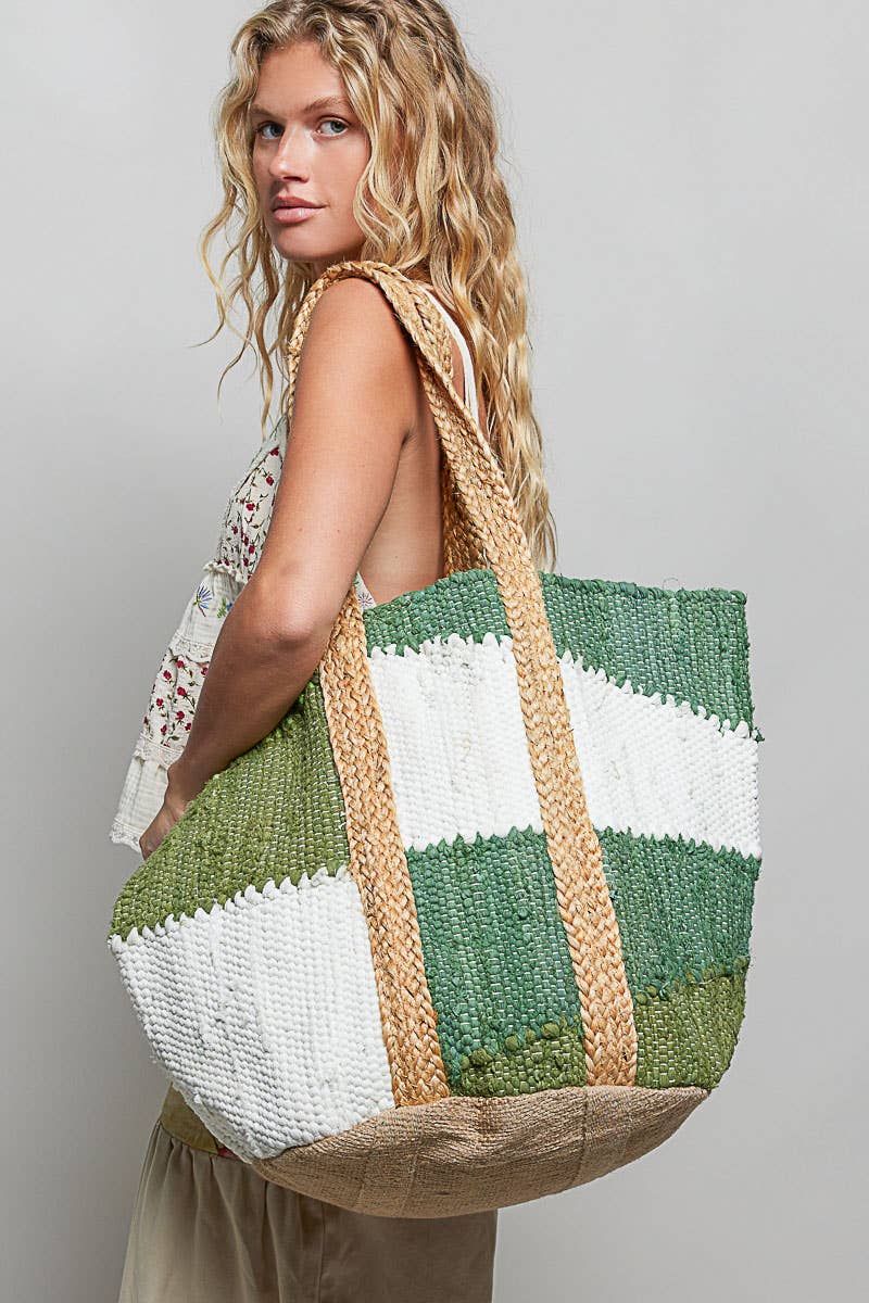Handwoven Textured Bohemian Style Casual Green Tote Bag