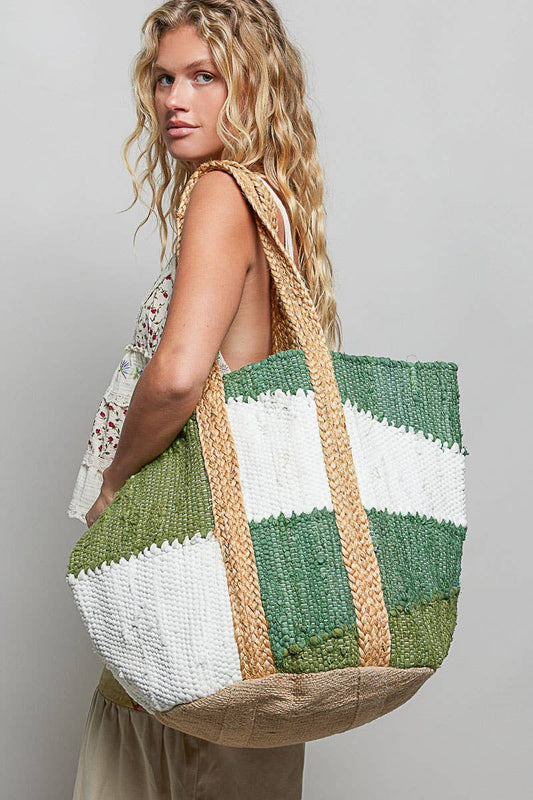 Handwoven Textured Bohemian Style Casual Green Tote Bag