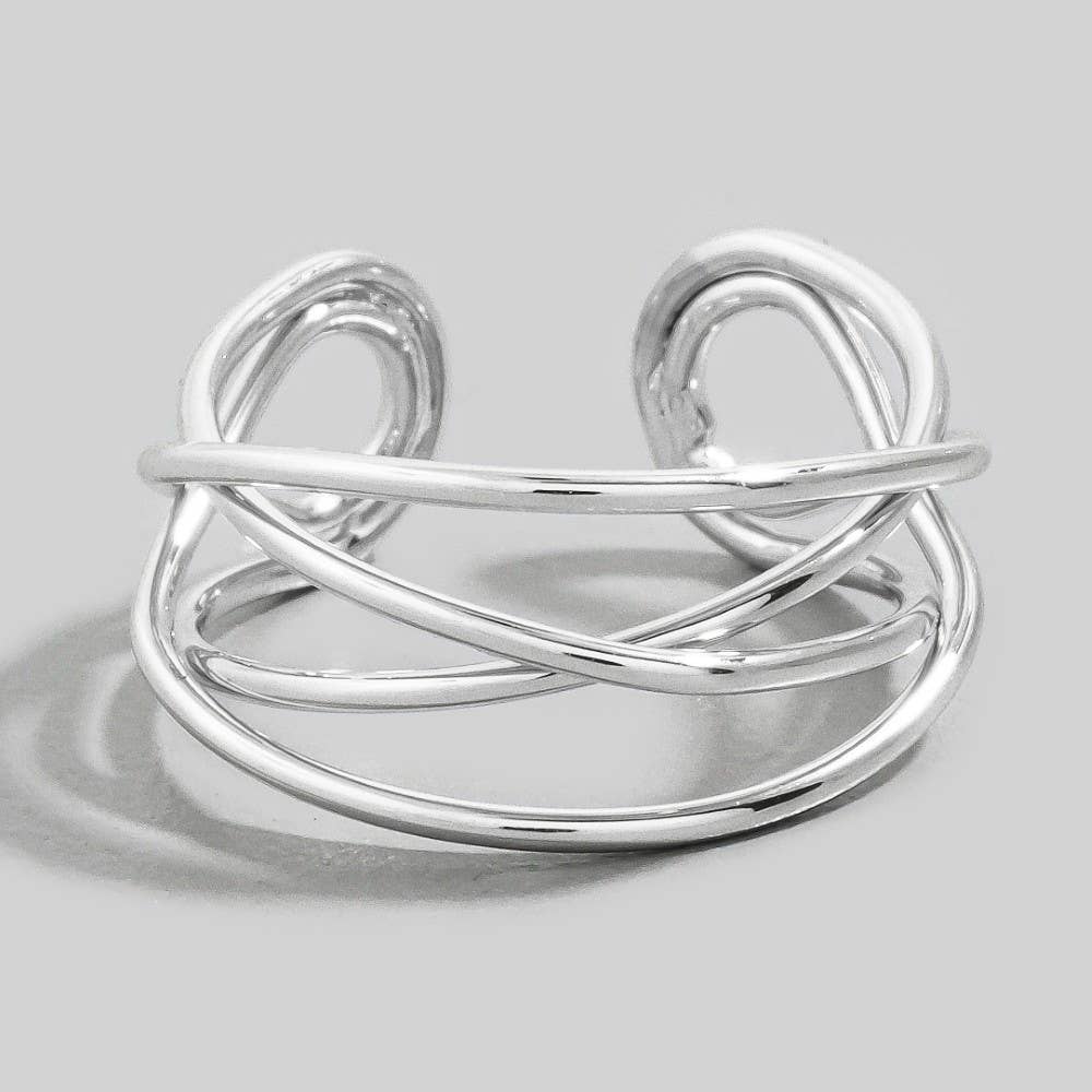 Multi-Wire Twisted Open Adjustable Ring - Silver/Gold