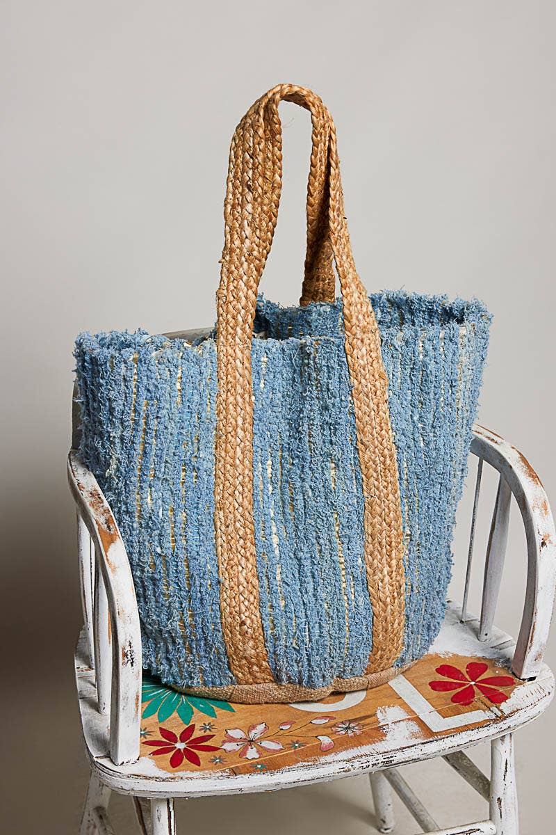 Handwoven Textured Bohemian Charm Causal Blue Tote Bags