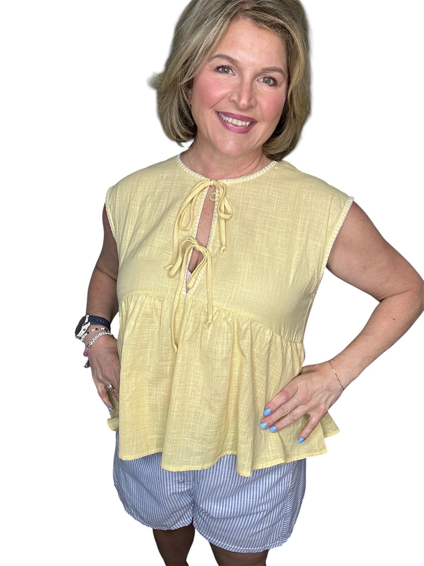 Sunny Days Tie-Front Peplum Top