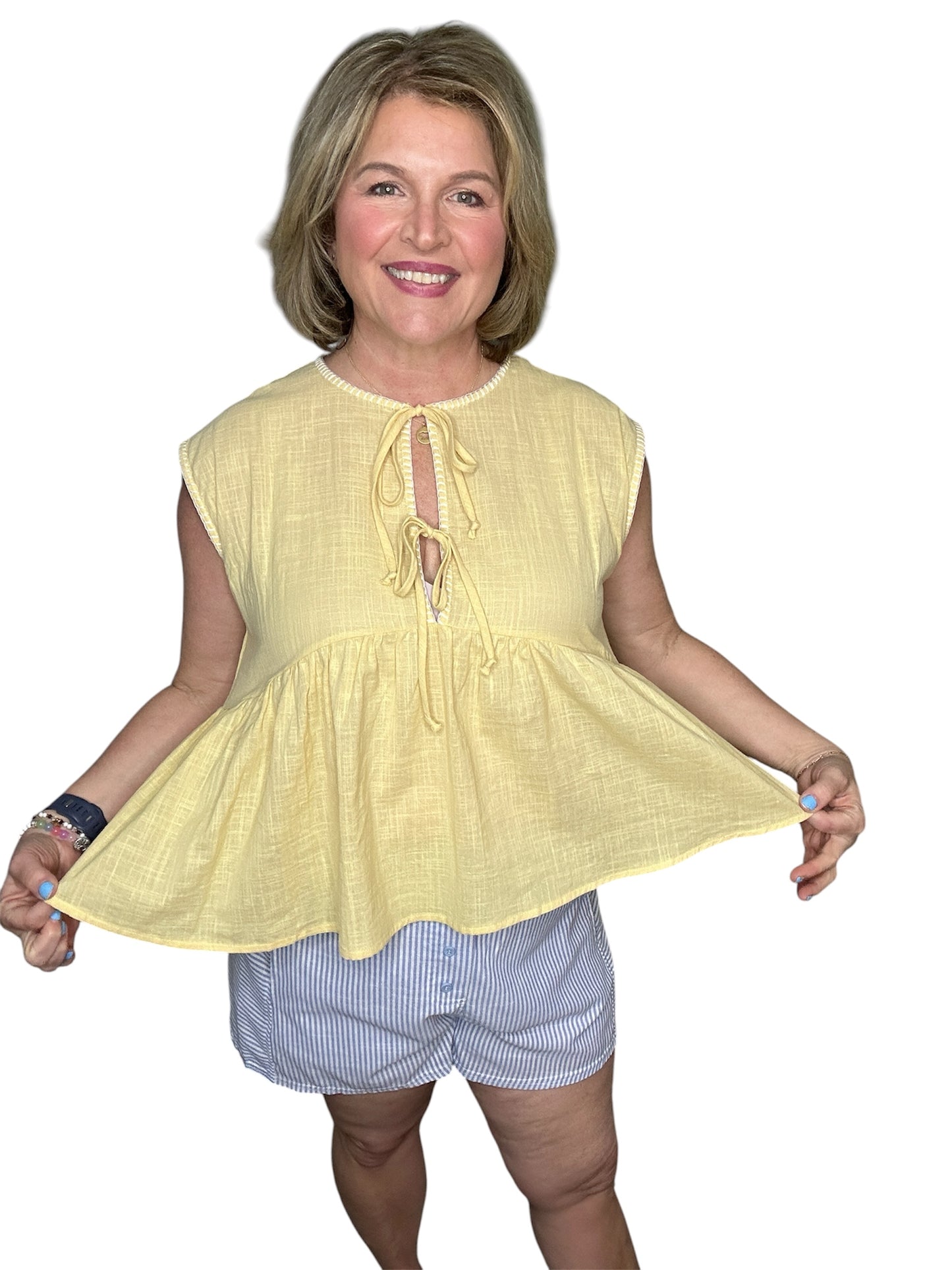 Sunny Days Tie-Front Peplum Top