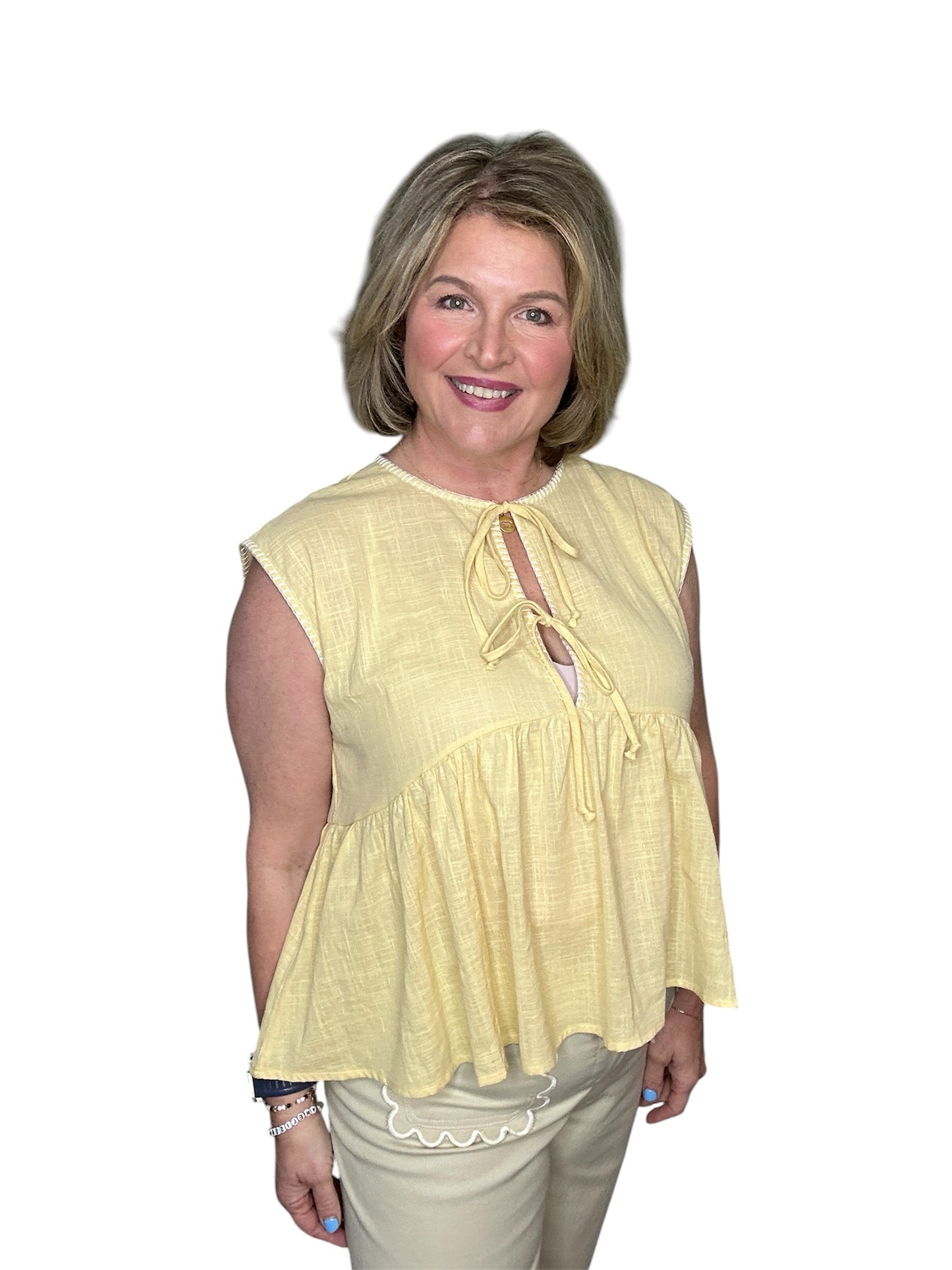 Sunny Days Tie-Front Peplum Top