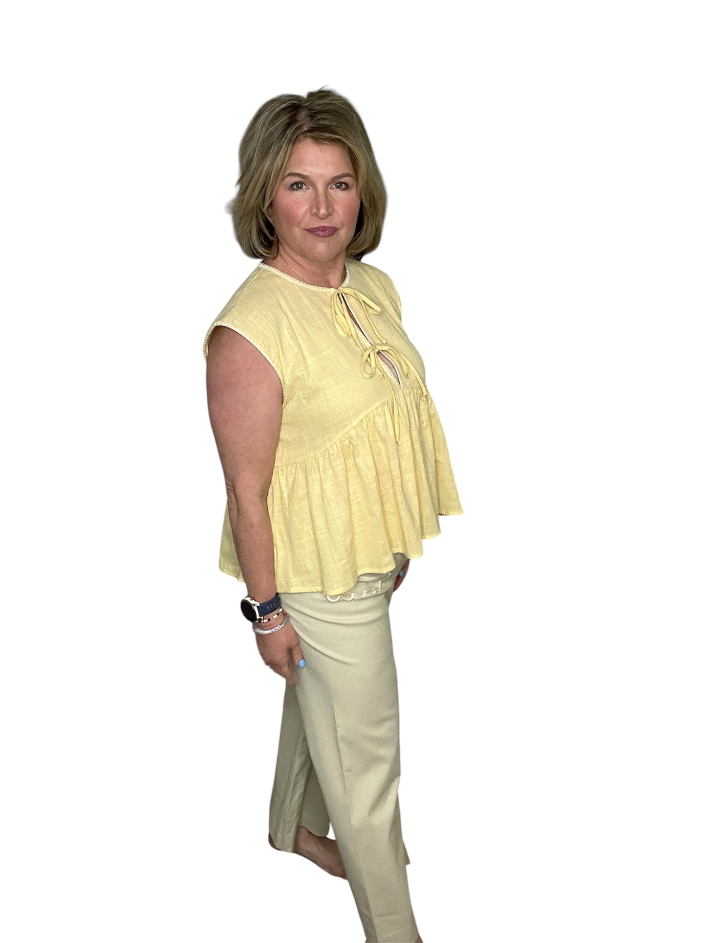 Sunny Days Tie-Front Peplum Top