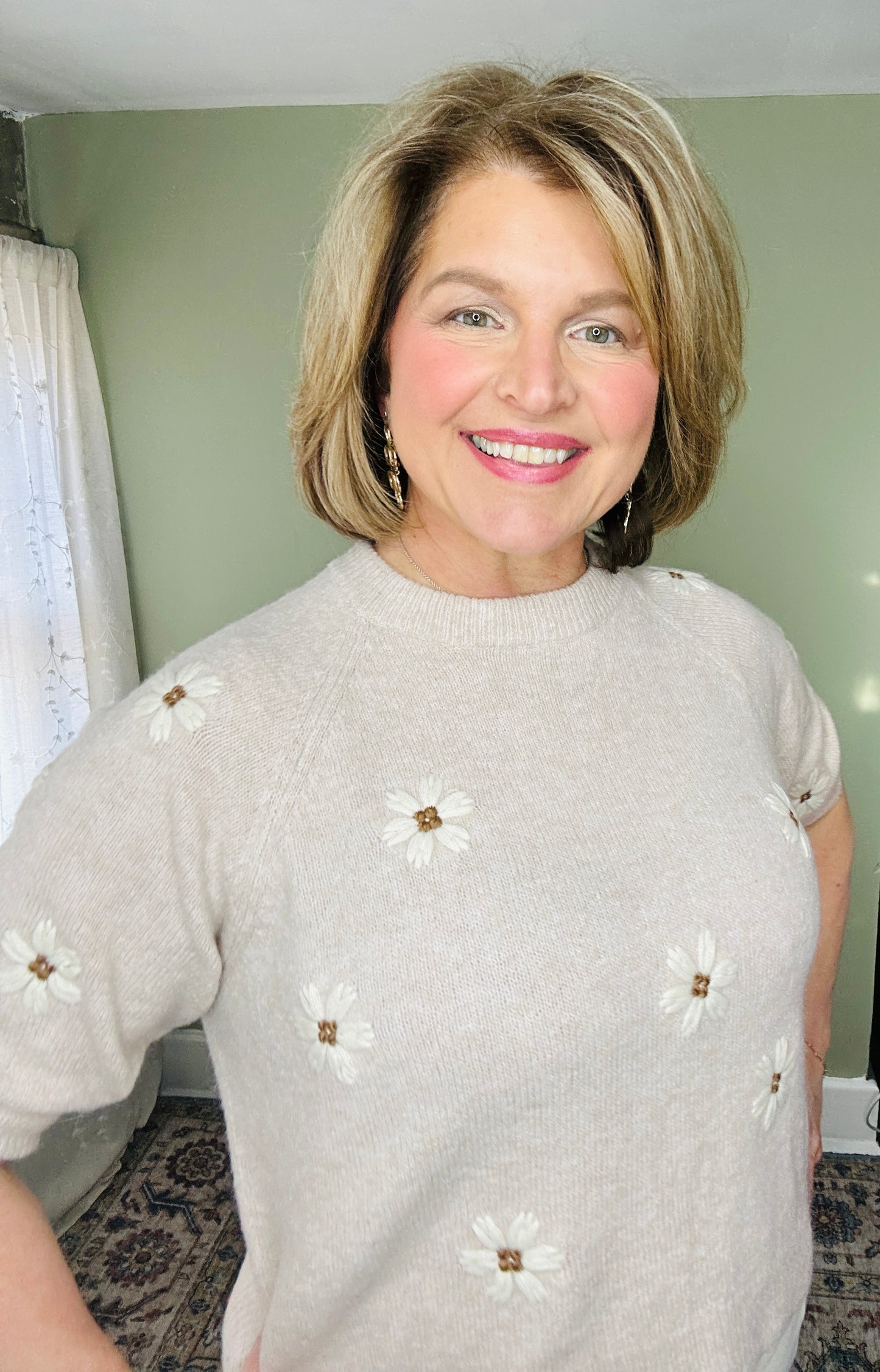 Daisy Embroidered Knit Sweater