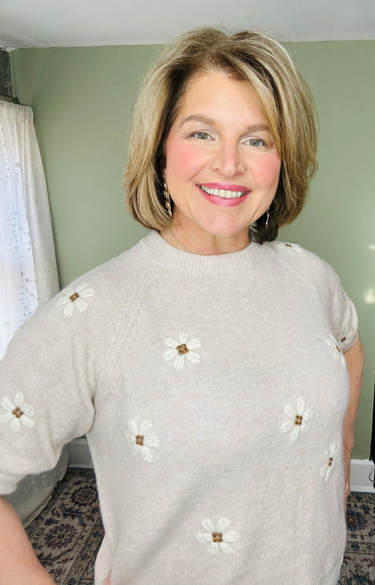 Daisy Embroidered Knit Sweater