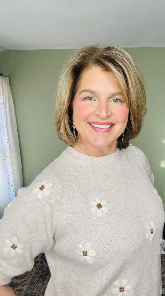 Daisy Embroidered Knit Sweater