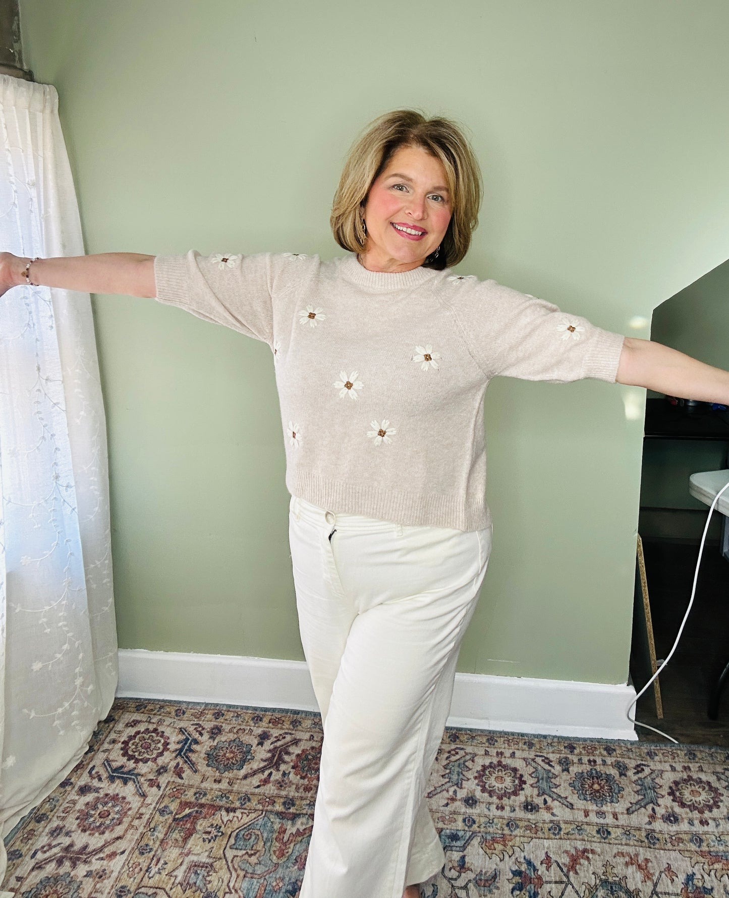 Daisy Embroidered Knit Sweater