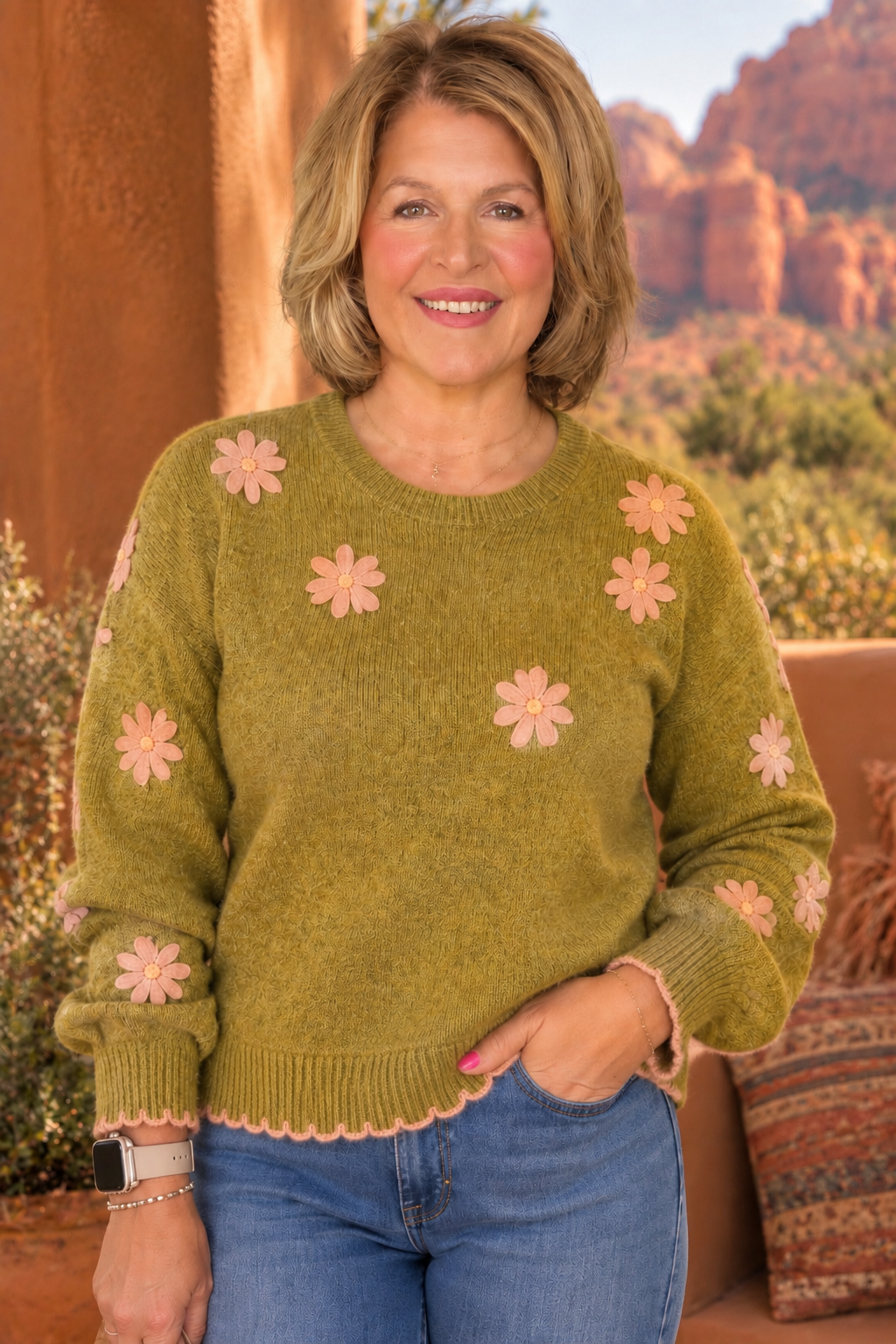 Desert Bloom Sweater - lime/peach