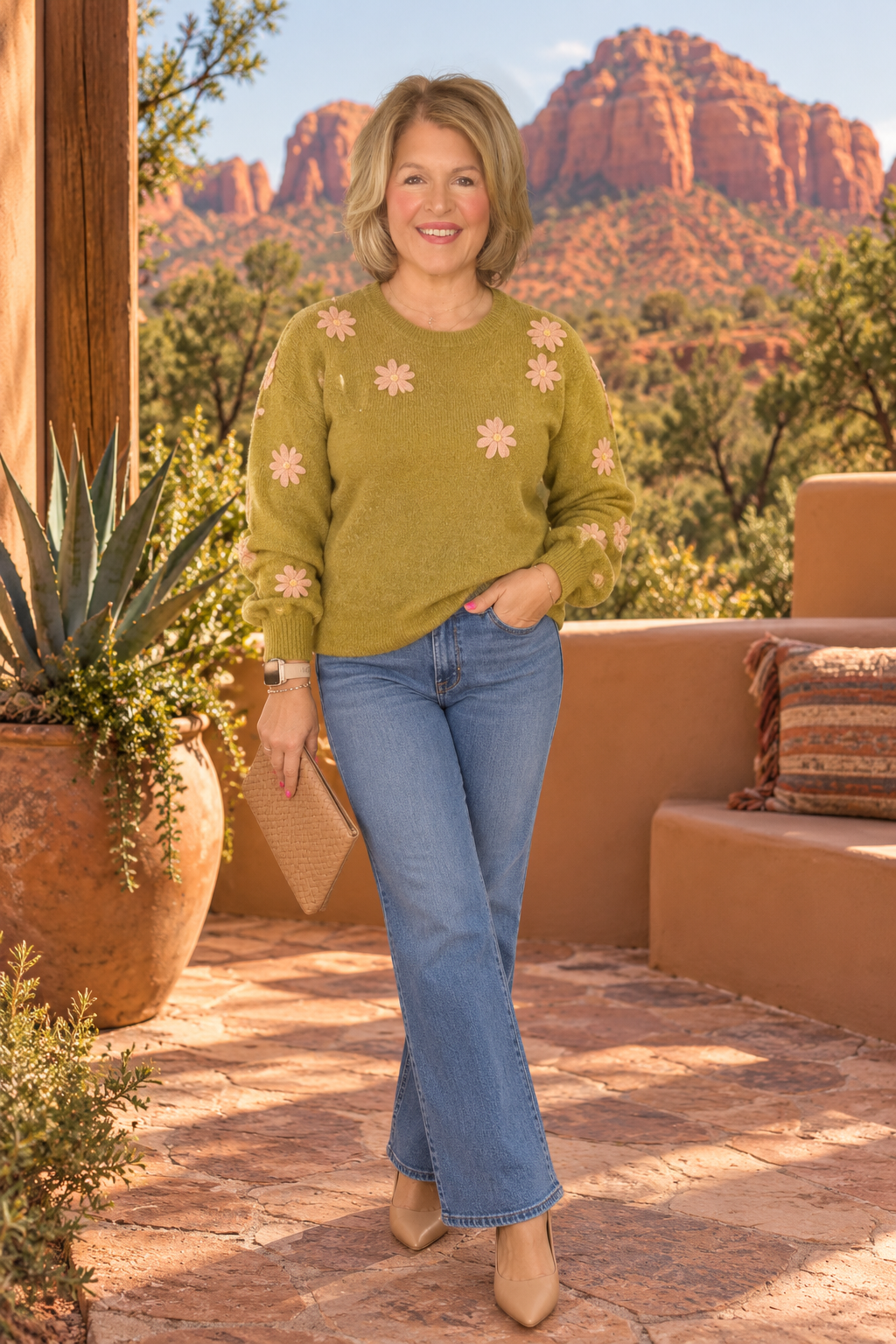 Desert Bloom Sweater - lime/peach