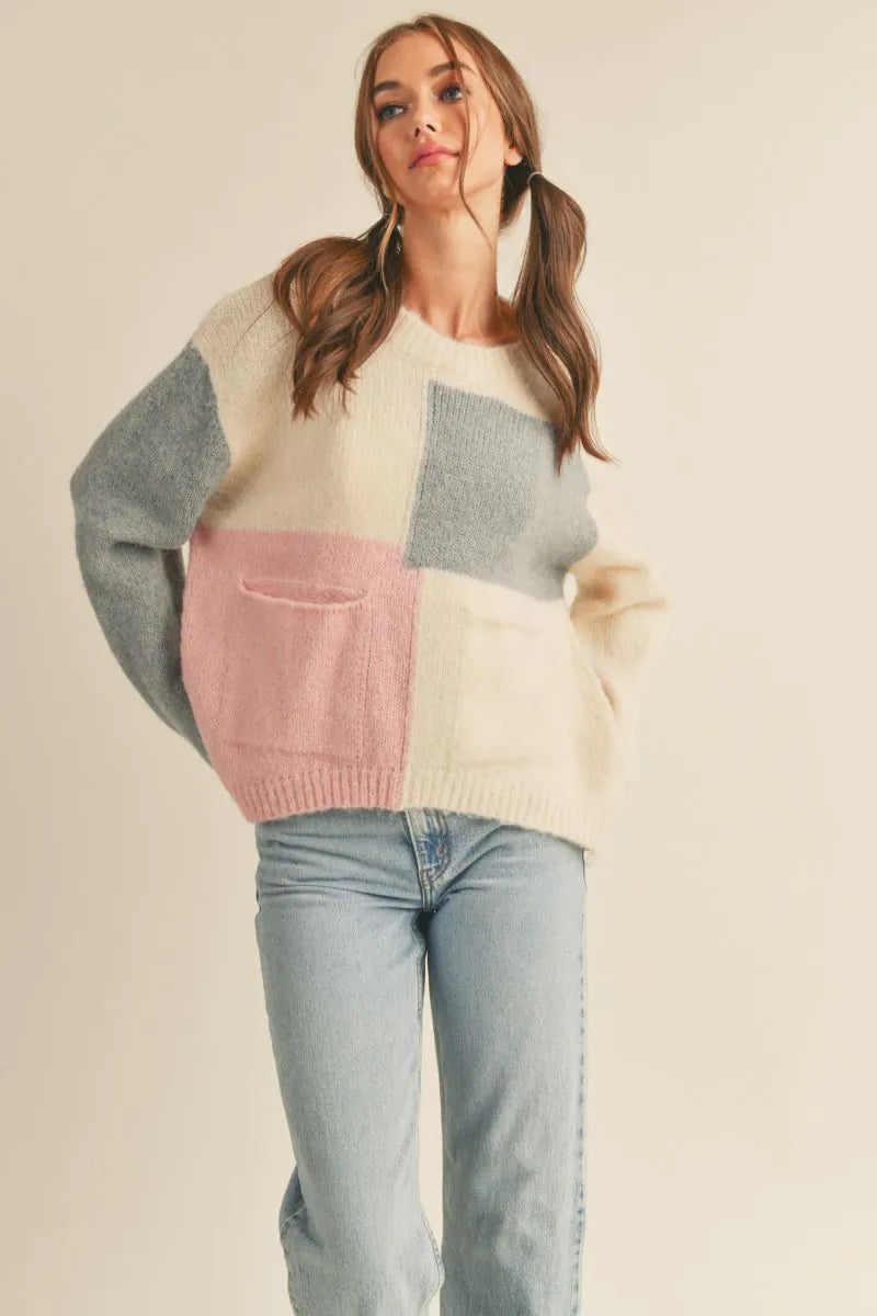 Desert Mosaic Sweater - Cream/Pink/Grey