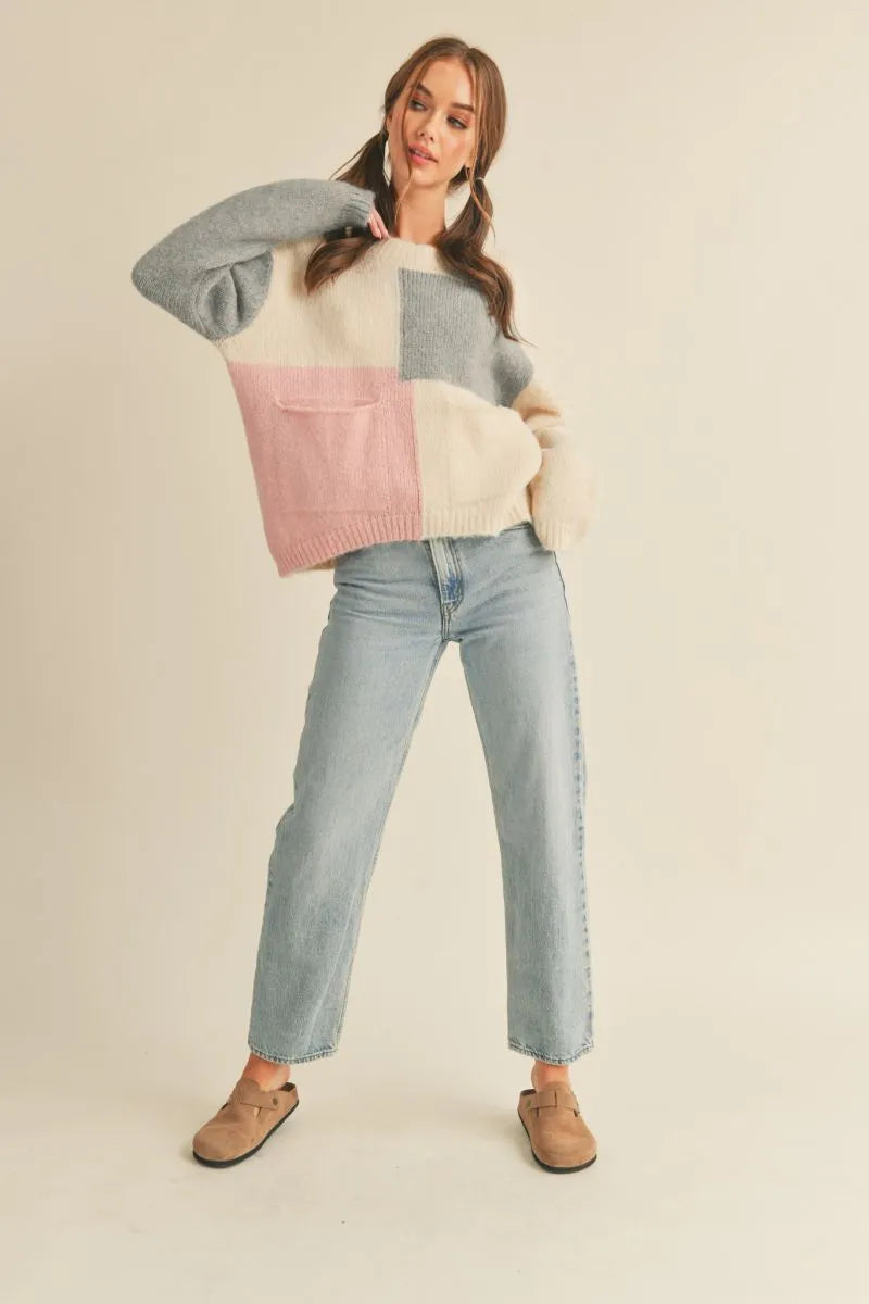 Desert Mosaic Sweater - Cream/Pink/Grey