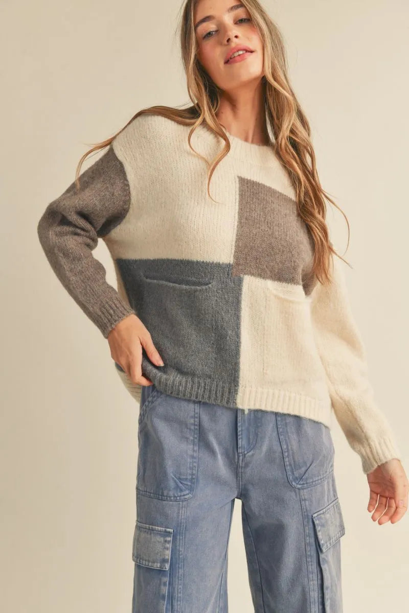 Desert Mosaic Sweater - Cream/Blue/Tan