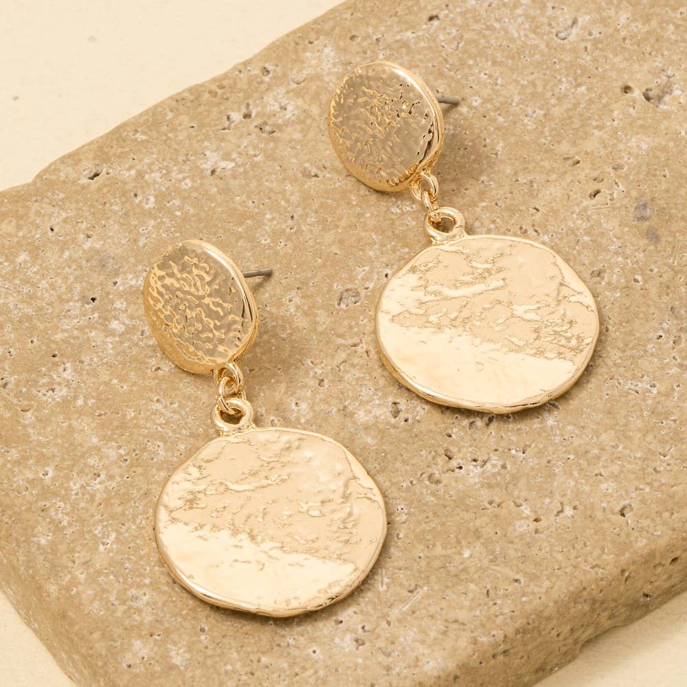 Textured Double Coins Dangle Earrings - Gold/Gold&Siliver