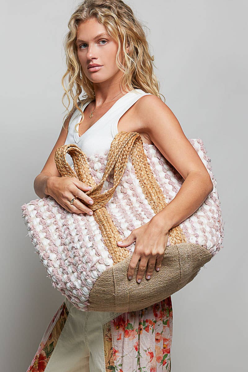 Blush Textured Hand Woven Tote Bag