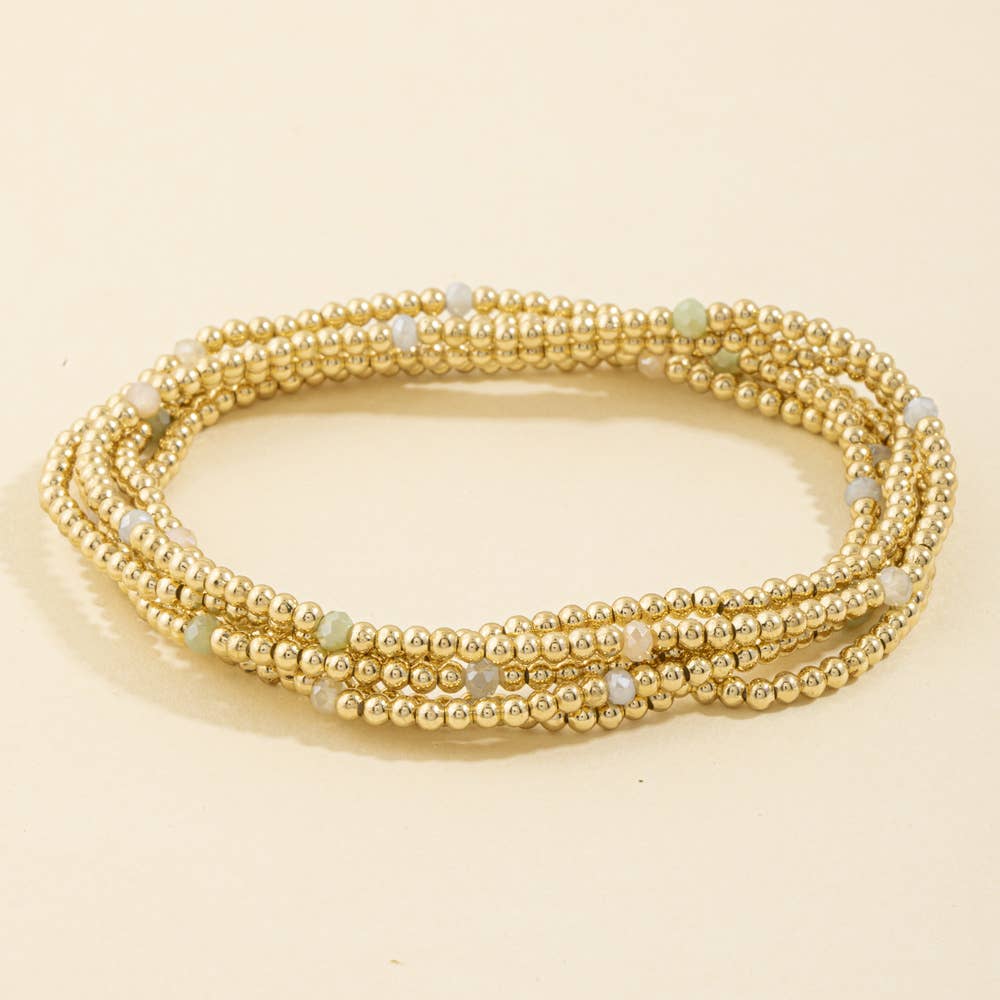 Beaded Stretch Bracelet Set With Crystal Accents - Multi
