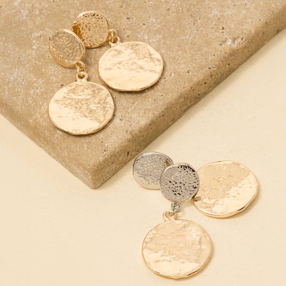 Textured Double Coins Dangle Earrings - Gold/Gold&Siliver