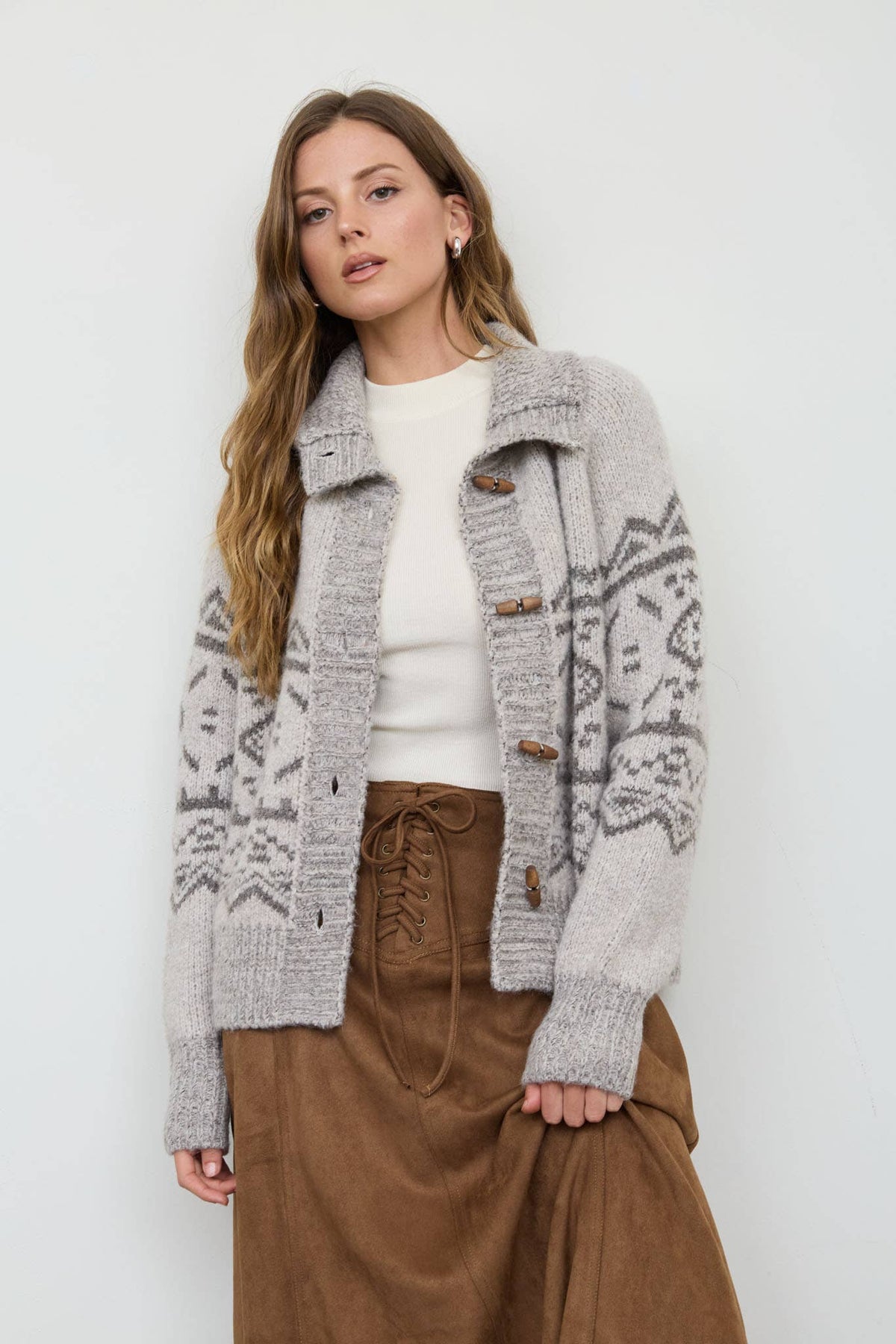 The Alpine Retreat Mock neck Toggle CARDIGAN - Gray