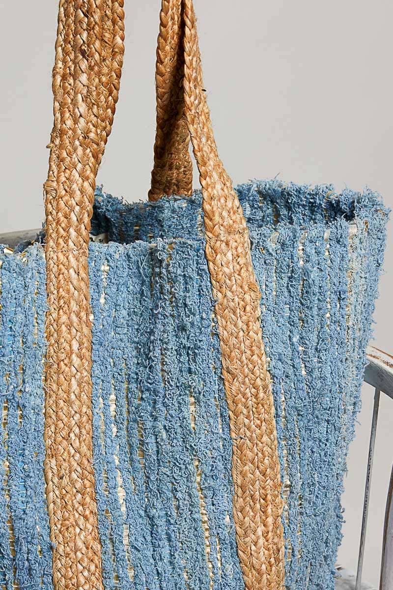 Handwoven Textured Bohemian Charm Causal Blue Tote Bags