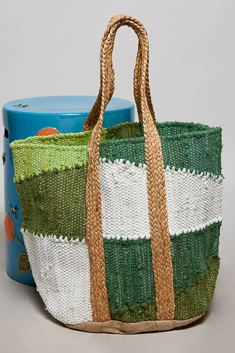 Handwoven Textured Bohemian Style Casual Green Tote Bag