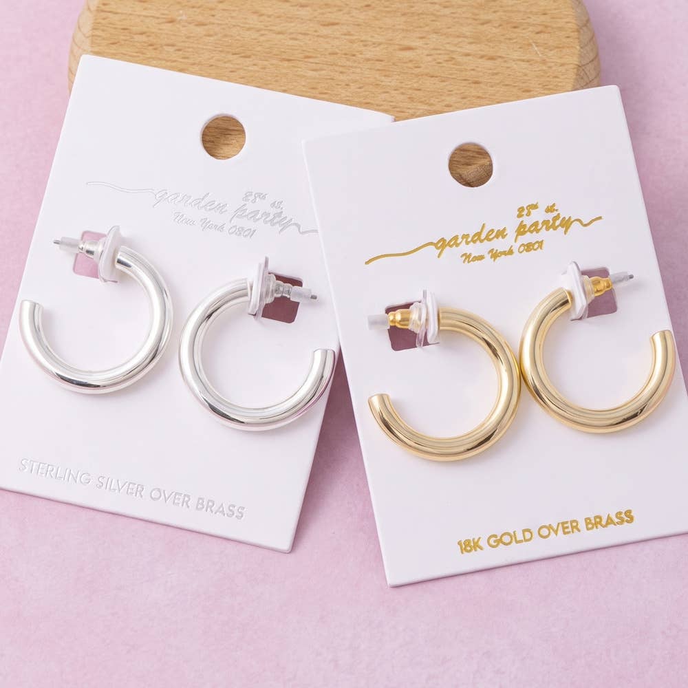 Chunky Tube Mini Hoop Earrings - Gold/Silver