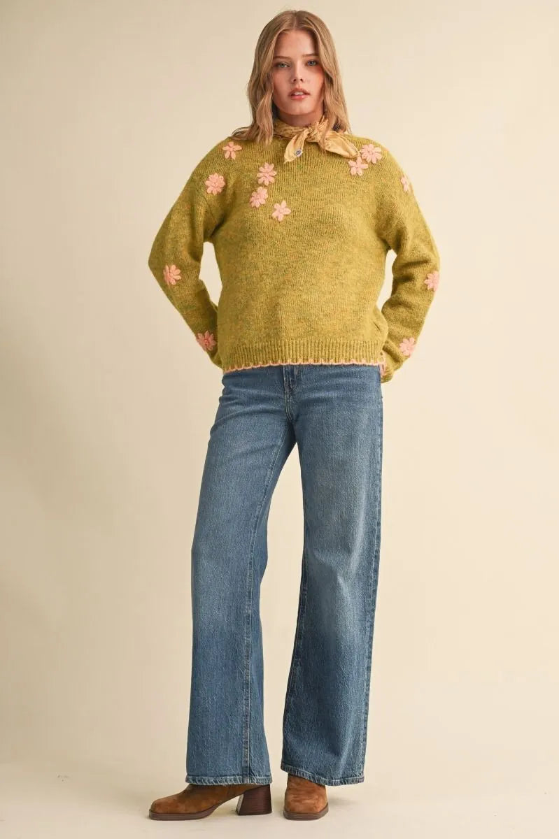 Desert Bloom Sweater - lime/peach